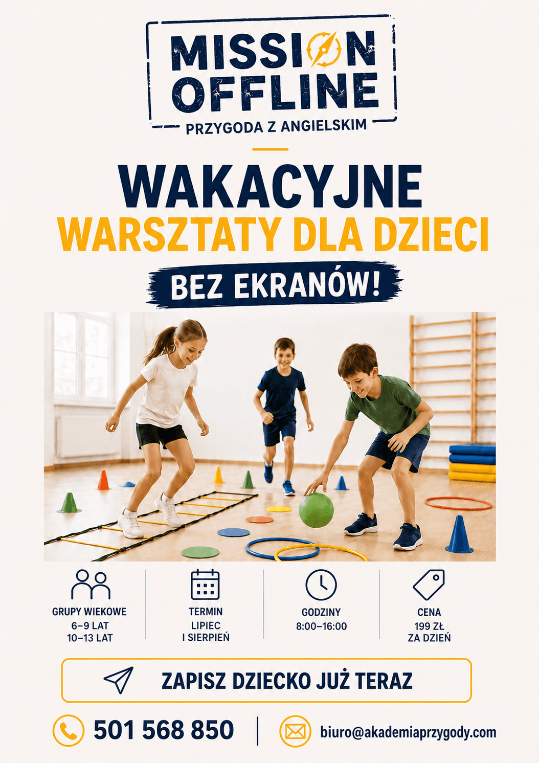 Plakat Mission Offline: wakacyjne warsztaty dla dzieci bez ekranów
